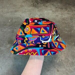 KBETHOS 90s Retro Geometric Print Bucket Hat Multi-Color Cotton Streetwear
